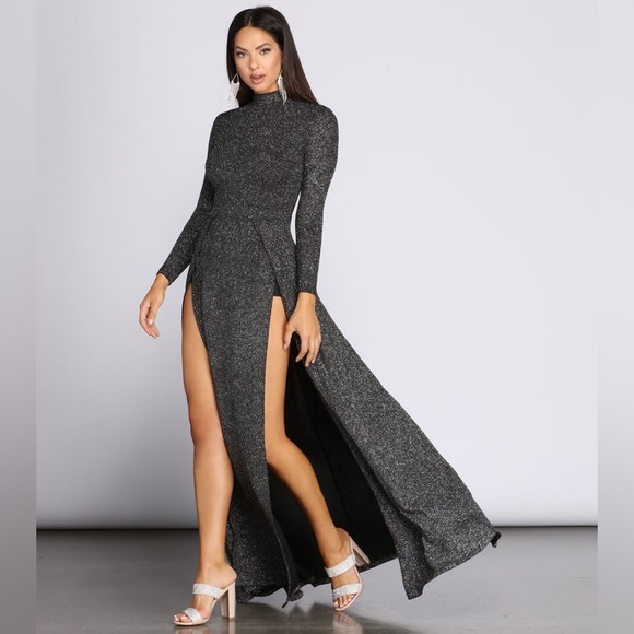 Alessandra Formal High Slit Glitter Dress by Windsor - Picture 2 of 13